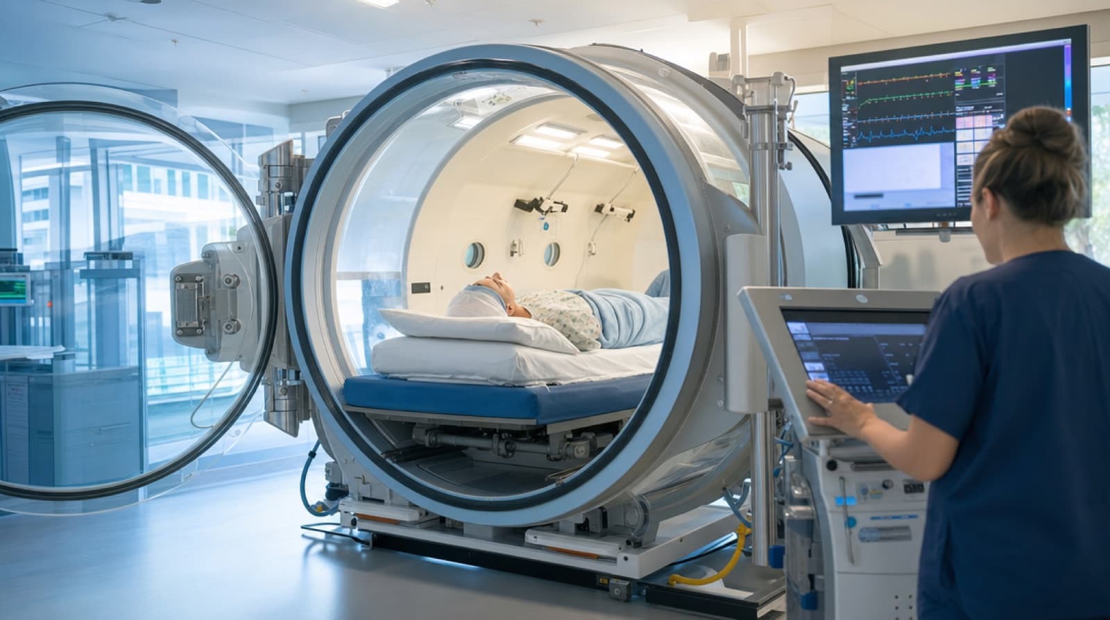 Modern hospital burn care unit with a hyperbaric chamber